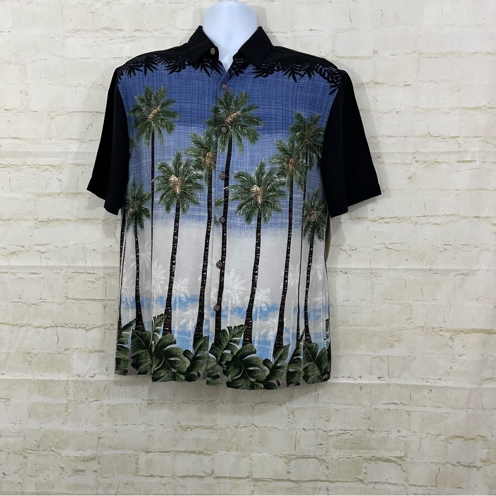 Island Shores Blue Palm Tree Tropical Rayon Short Sleeve Shirt